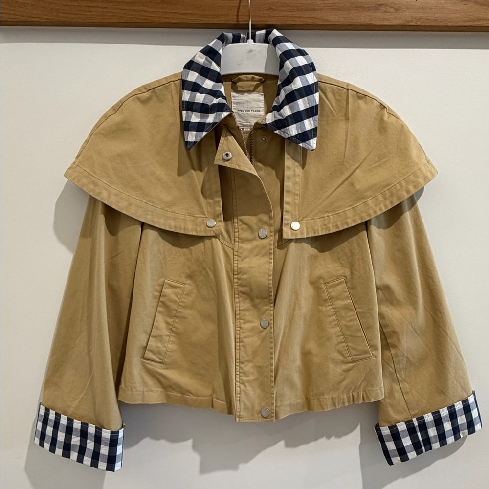 Anthropologie Avec Les Filles Gingham Trim Cape Jacket Out of Stock